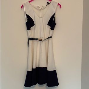 Navy and white belted dress